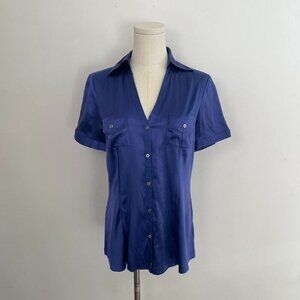 White House Black Market Silk Button Down Blouse in Cobalt Blue | Women’s Small
